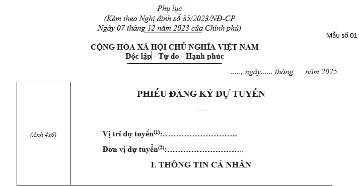 phiếu đăng ký dự tuyển viên chức