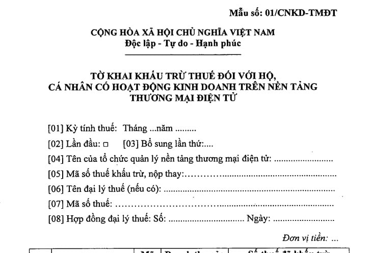 Mẫu số 01/CNKD-TMĐT