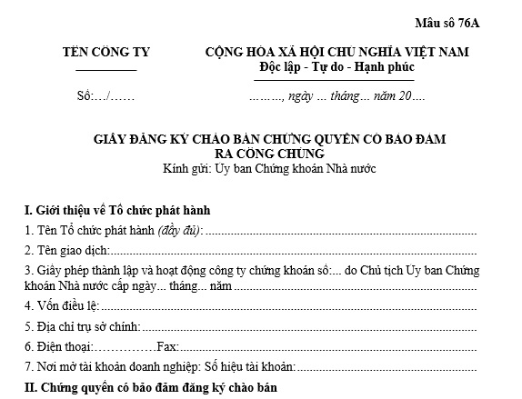 Mẫu giấy đăng ký chào bán chứng quyền có bảo đảm áp dụng từ 11/09/2025 là mẫu nào?