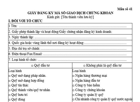 Mẫu giấy đăng ký mã số giao dịch chứng khoán áp dụng từ 11/09/2025 là mẫu nào?