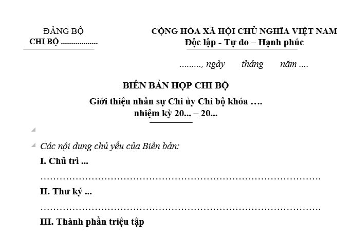 Mẫu Biên bản họp chi bộ giới thiệu nhân sự Chi uỷ Chi bộ mới nhất năm 2025?
