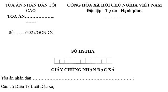 Mẫu giấy Giấy chứng nhận đặc xá theo Hướng dẫn 121 mới nhất năm 2025?