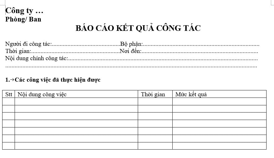 Tải mẫu báo cáo kết quả công tác cá nhân mới nhất năm 2025?
