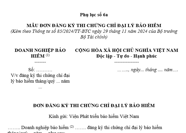 Mẫu đơn đăng ký thi chứng chỉ đại lý bảo hiểm mới nhất là mẫu nào?