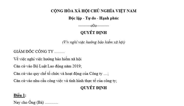 Tải mẫu quyết định nghỉ việc hưởng bảo hiểm xã hội 2025 file word?