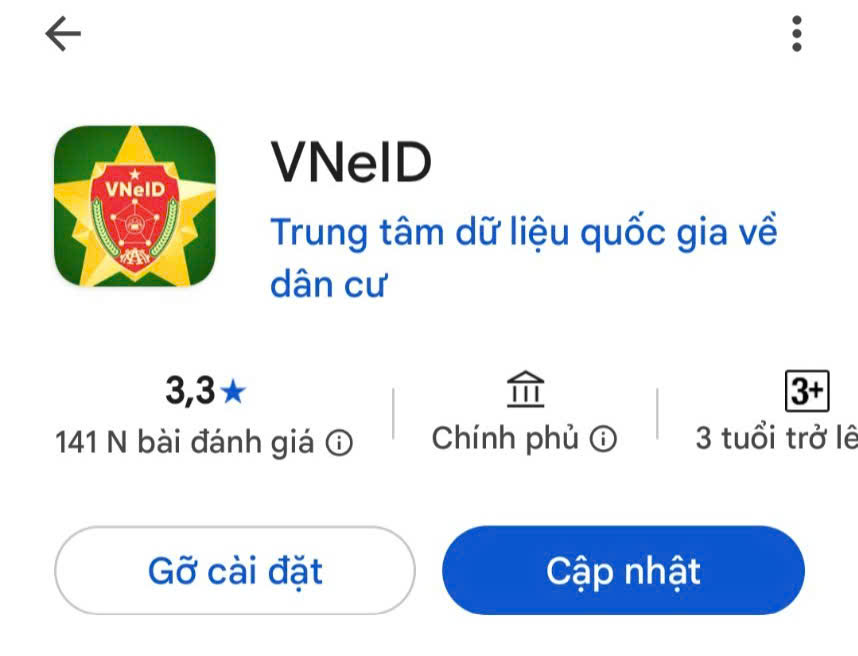 Bước 1: Cập nhật ứng dụng VNeID phiên bản mới nhất.