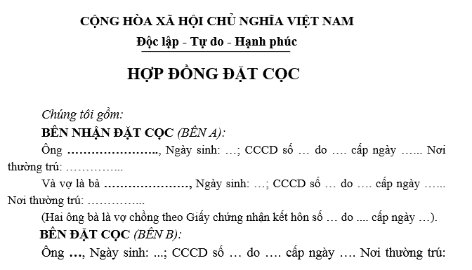 Mẫu hợp đồng đặt cọc mua chung cư
