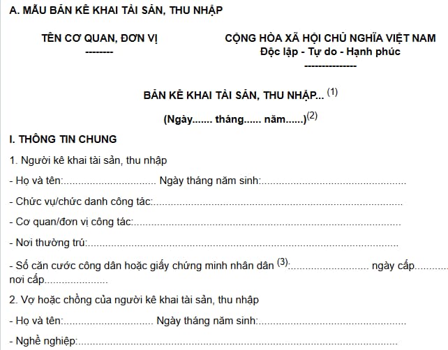 TẢI VỀ Mẫu kê khai tài sản thu nhập cuối năm 2025 theo Nghị đinh 130 ở đâu?