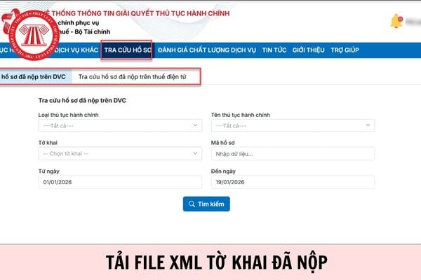 Tải file XML tờ khai đã nộp ở đâu trên Cổng dịch vụ công thuế điện tử?