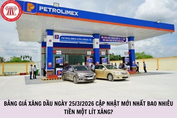 Bảng giá xăng dầu ngày 25 3 2026 cập nhật mới nhất bao nhiêu tiền một lít xăng?