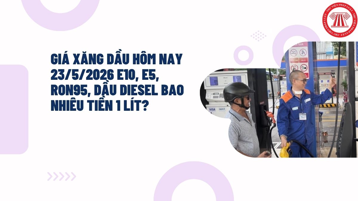 Giá xăng dầu hôm nay 23/5/2026 E10, E5, RON95, dầu diesel bao nhiêu tiền 1 lít?