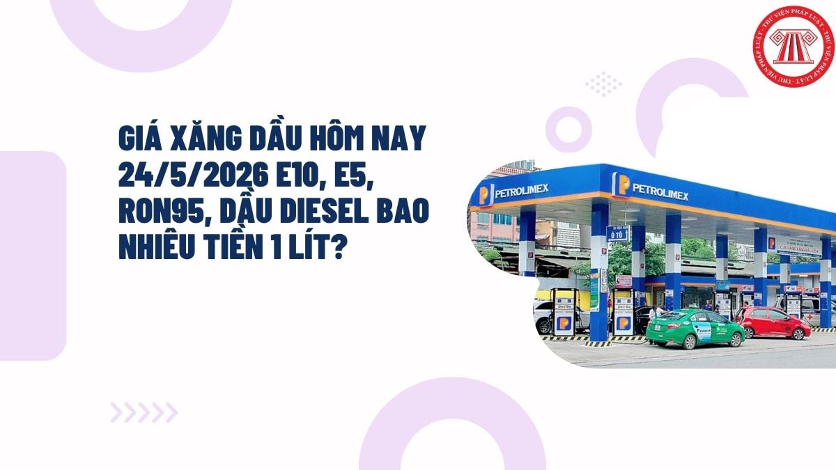 Giá xăng dầu hôm nay 24/5/2026 E10, E5, RON95, dầu diesel bao nhiêu tiền 1 lít?