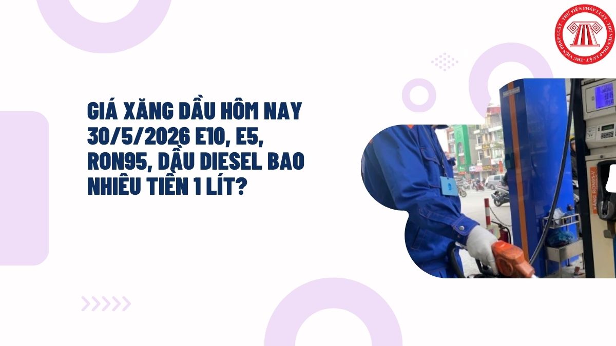 Giá xăng dầu hôm nay 30/5/2026 E10, E5, RON95, dầu diesel bao nhiêu tiền 1 lít?
