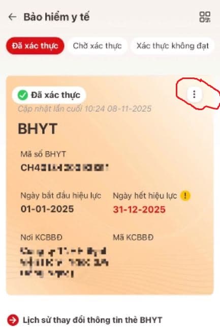 Chọn vào mục Thẻ BHYT
