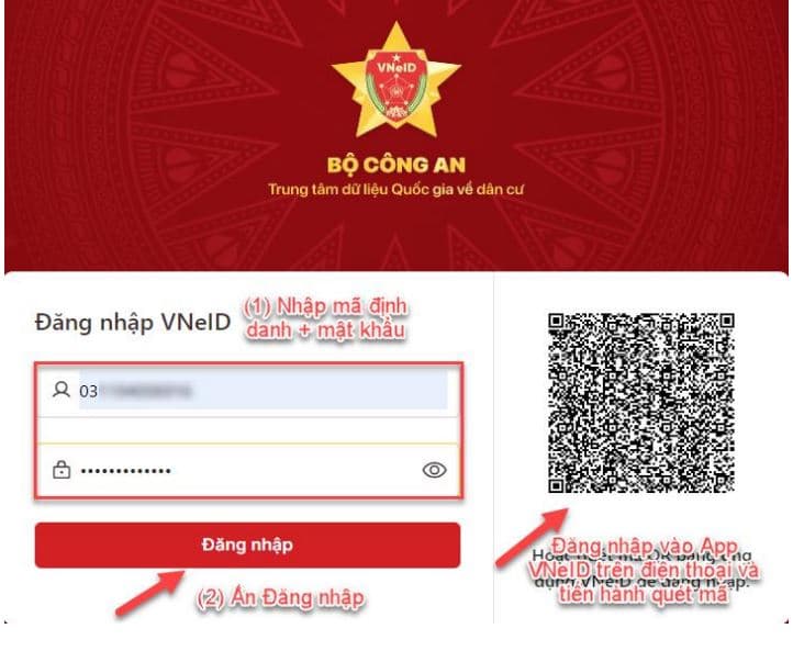 Nhập mã định danh và mật khẩu