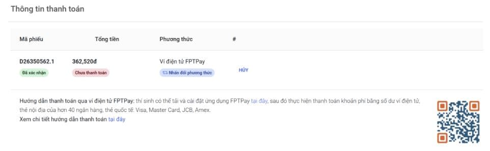 hướng dẫn thanh toán lệ phí thi ĐGNL HCM 2026 qua Ví điện tử FPTPay