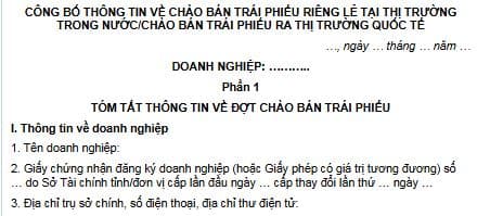 Phụ lục Công bố thông tin trước đợt chào bán trái phiếu