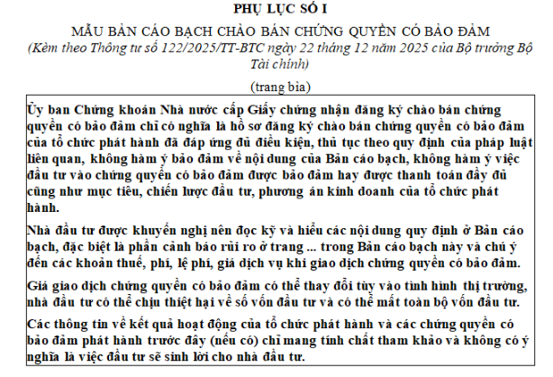 Mẫu Bản cáo bạch chào bán chứng quyền có bảo đảm