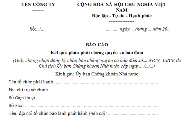Mẫu Báo cáo kết quả phân phối chứng quyền có bảo đảm