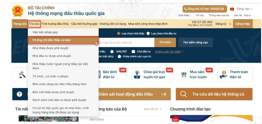 Truy cập vào Hệ thống mạng đấu thầu quốc gia