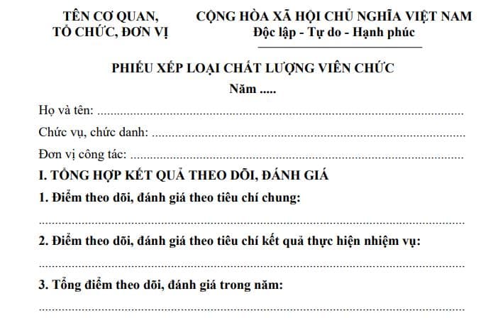 Phiếu đánh giá xếp loại chất lượng viên chức năm 2026