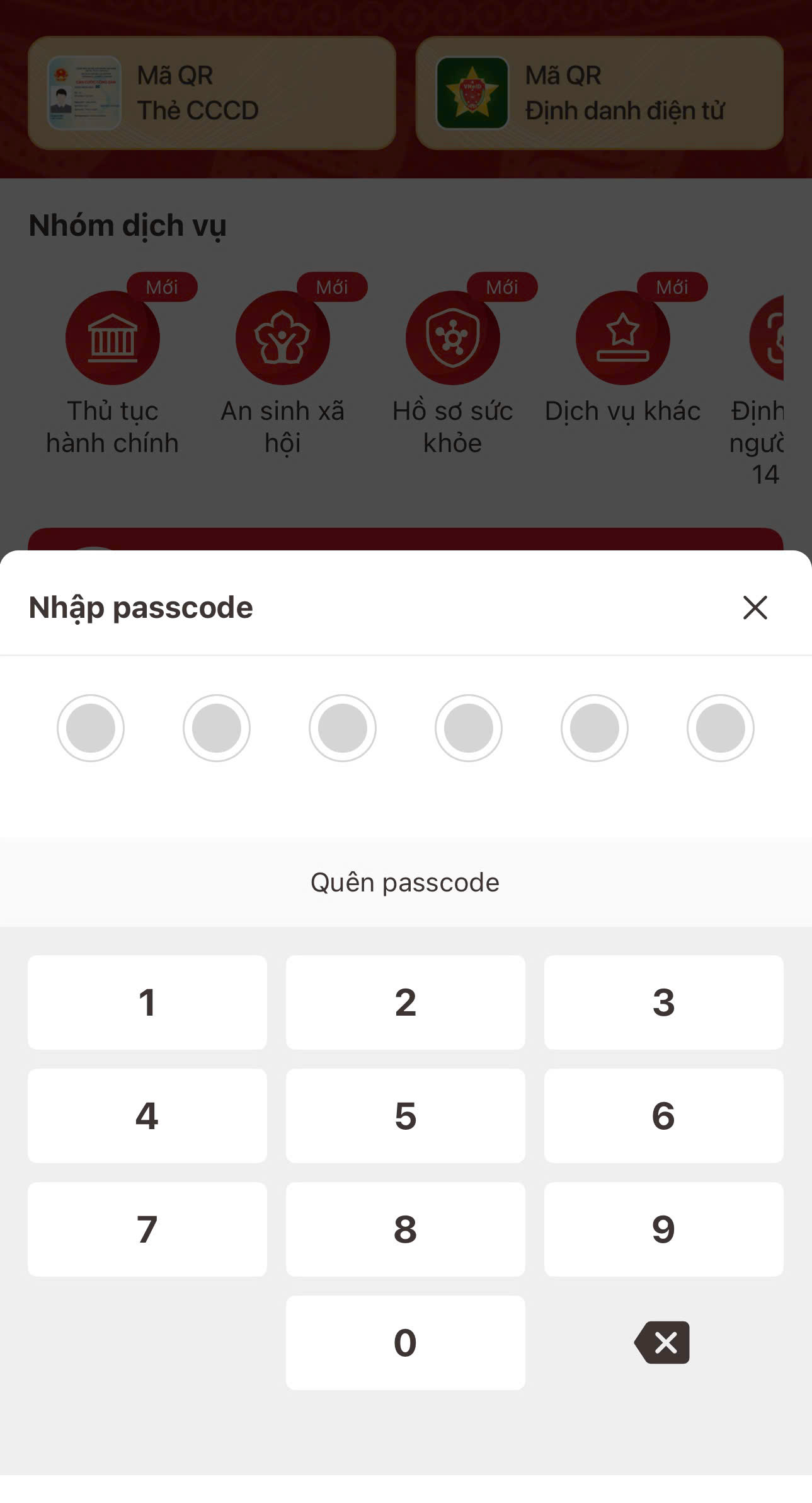 Sau đó nhập passcode