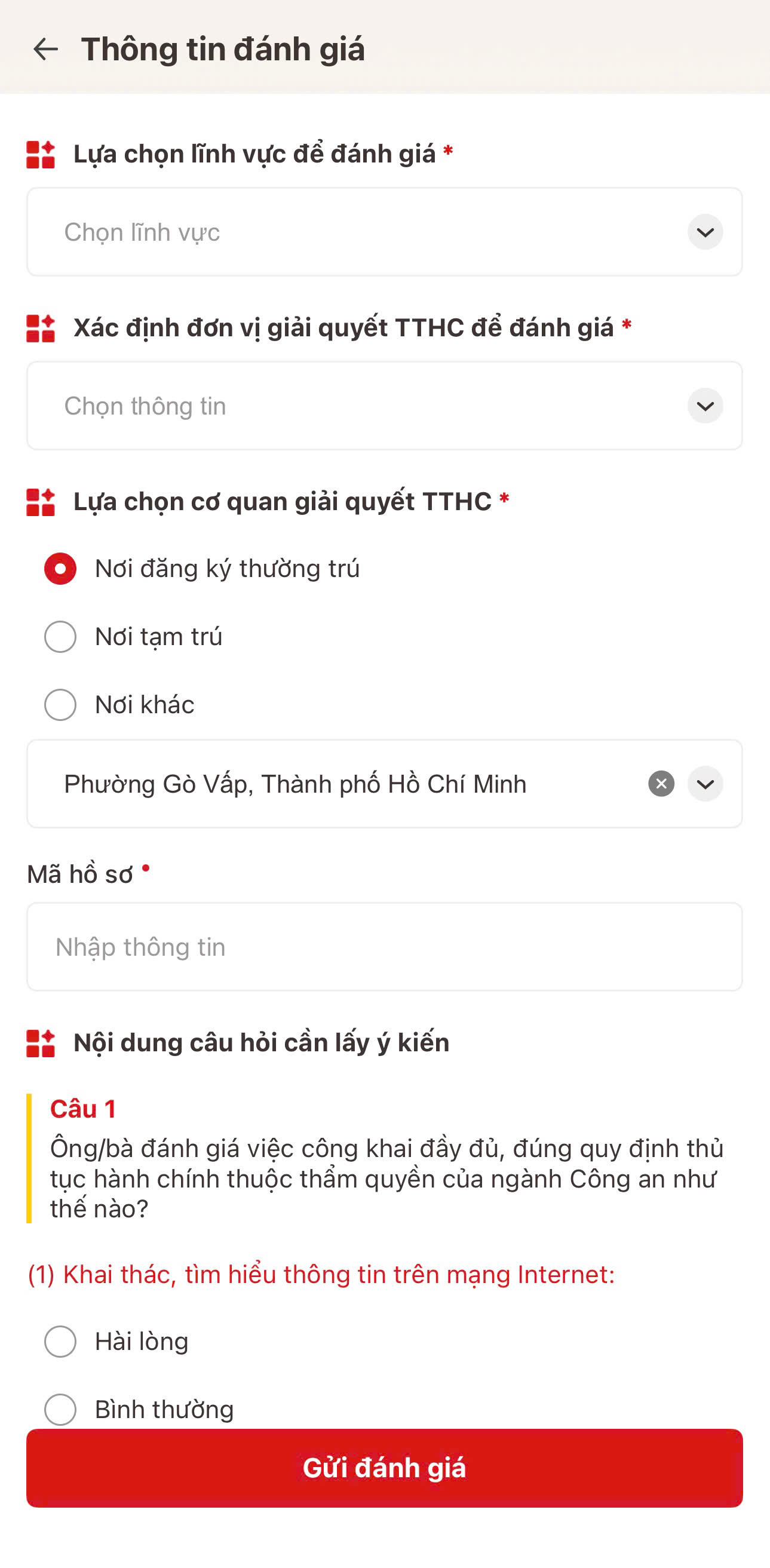 Lựa chọn lĩnh vực đánh giá