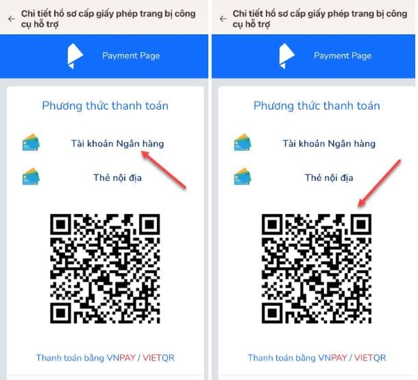 Công dân chọn hình thức thanh toán qua tài khoản ngân hàng hoặc quét mã QR