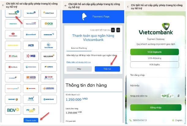 Công dân thực hiện đăng nhập tài khoản ngân hàng để thực hiện thanh toán hồ sơ