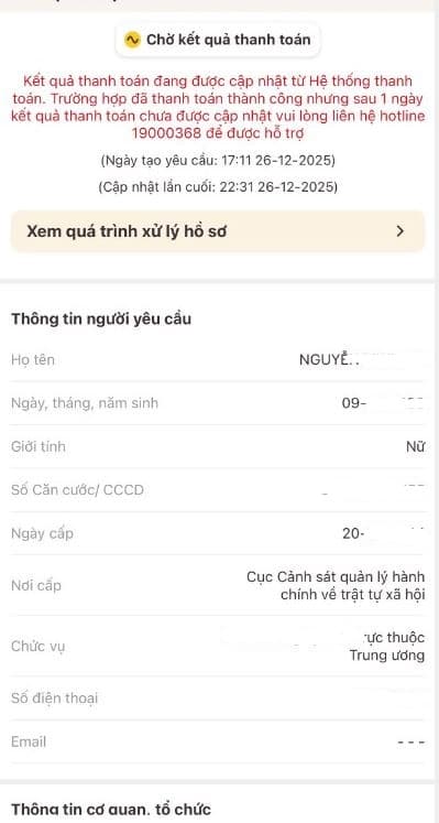 Sau khi có kết quả thanh toán thành công, hồ sơ sẽ được tiếp tục xử lý