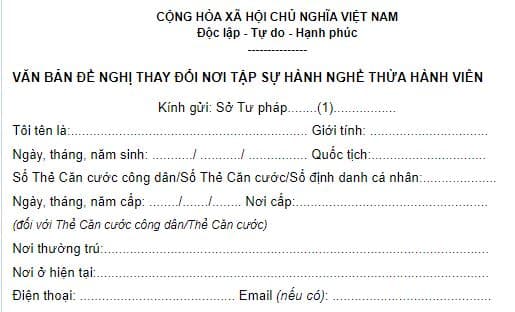 Mẫu Văn bản đề nghị thay đổi nơi tập sự hành nghề Thừa hành viên
