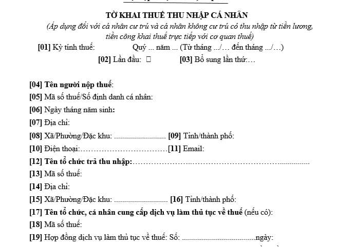 Mẫu 02/KK-TNCN tờ khai thuế TNCN