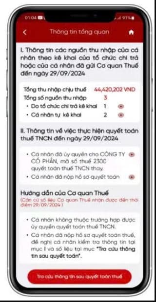 Cách TRA CỨU và GỬI phản ánh thông tin quyết toán thuế TNCN trên eTax Mobile