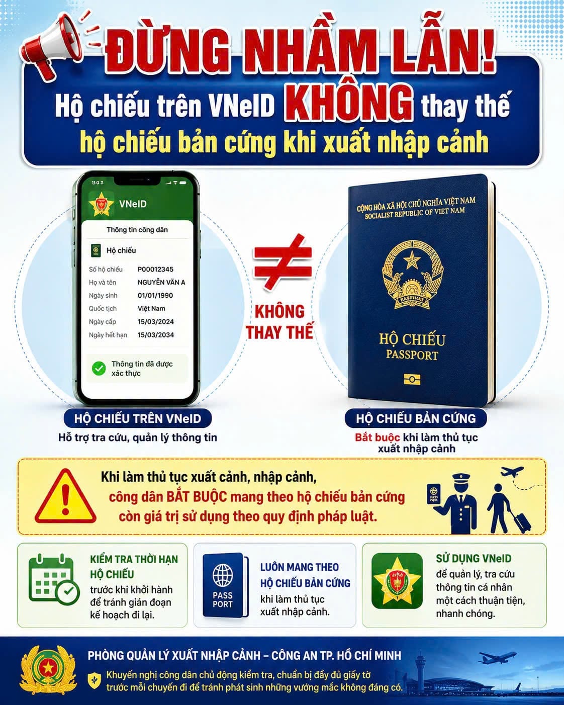 Hộ chiếu trên VNeID và hộ chiếu bản cứng khi xuất nhập cảnh