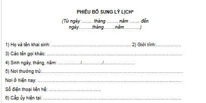 Mẫu Phiếu bổ sung lý lịch cán bộ