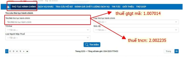 Mẫu tờ khai đã được nâng cấp trên Hệ thống Thông tin giải quyết TTHC của cơ quan thuế