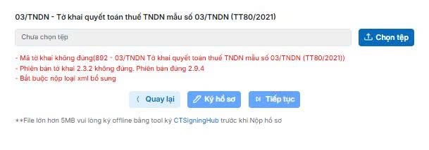 Phiên bản tờ khai 2 3 2 không đúng Phiên bản đúng 2 9 4