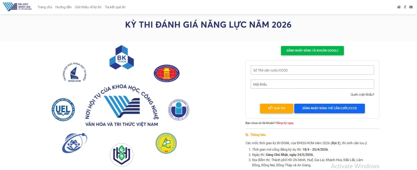 cách xem điểm thi đgnl 2026