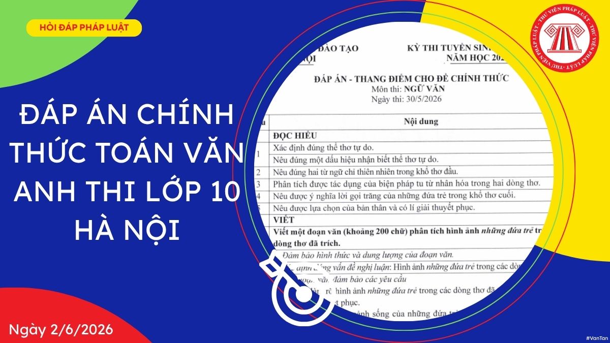đáp án CHÍNH THỨC toán văn anh thi lớp 10 HÀ NỘI