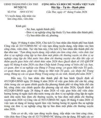 Công văn 5716/SNV-CCVC TP Cần Thơ tiếp tục tuyển dụng công chức, viên chức