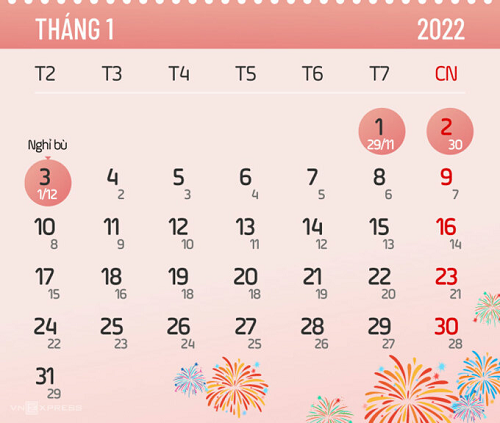 Lịch nghỉ Tết Dương lịch 2022: Được nghỉ tối đa 03 ngày