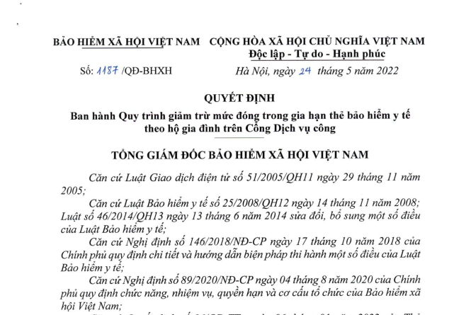 Instructions for declaring dossiers of deduction of payment for renewal of health insurance premiums by household on the National Public Service Portal in Vietnam