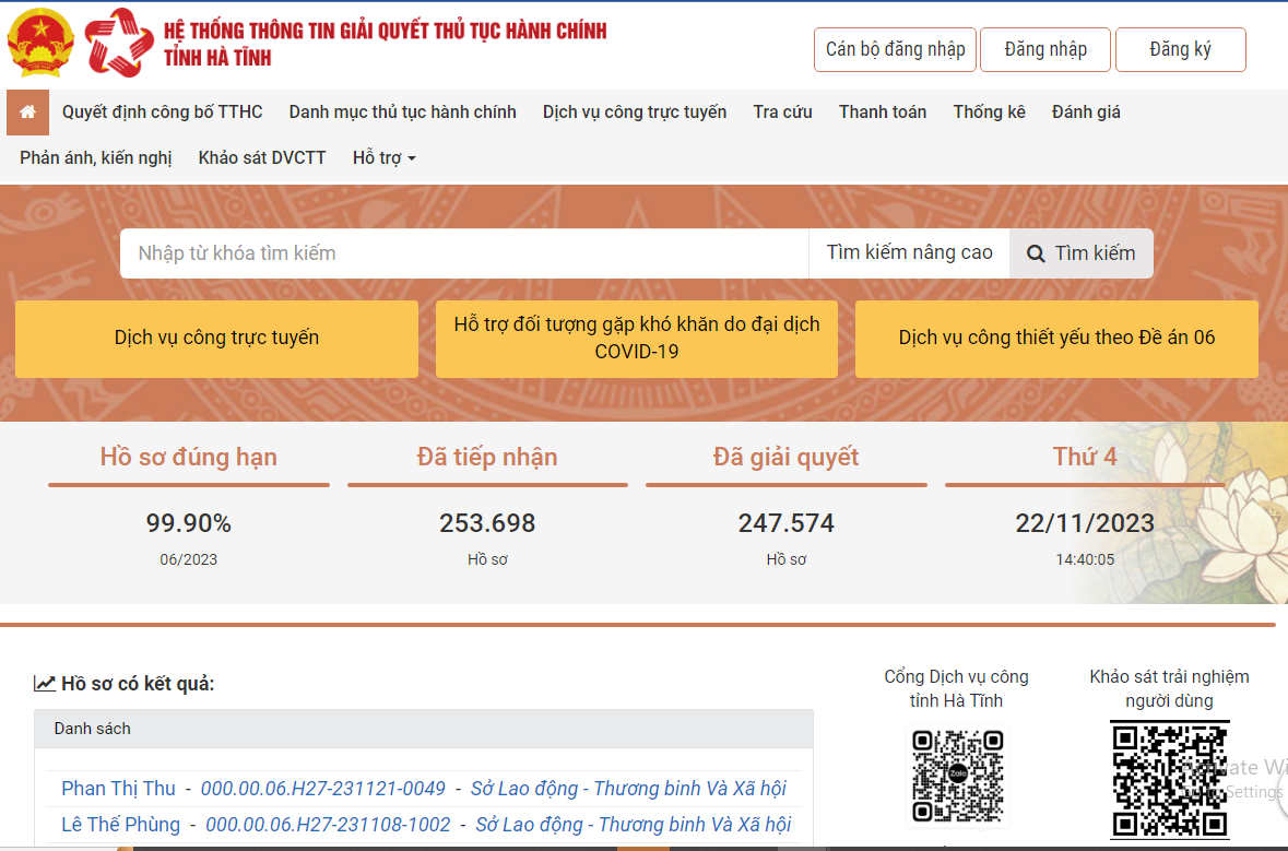 dịch vụ công Hà Tĩnh