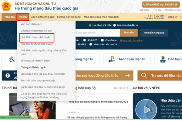 tra cứu thông tin nhà thầu