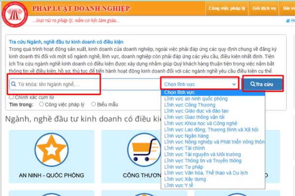 tra cứu ngành nghề kinh doanh có điều kiện