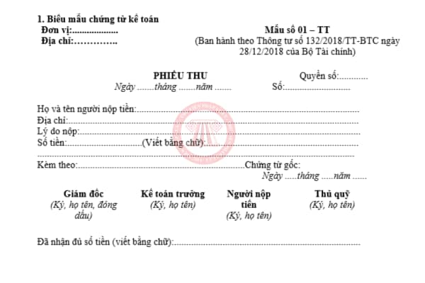 mẫu phiếu thu 