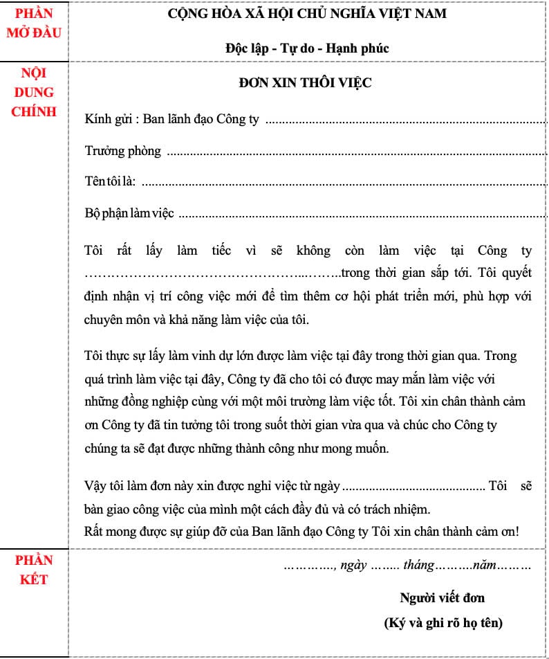 đơn xin nghỉ việc