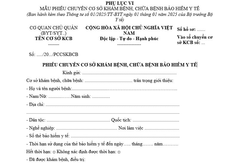 mẫu phiếu chuyển cơ sở khám bệnh 