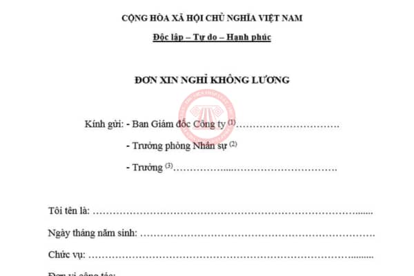 mẫu đơn xin nghỉ không lương