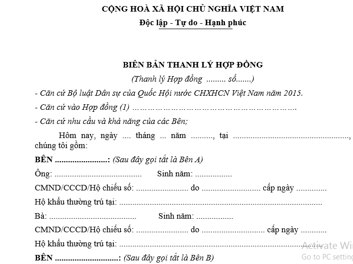 mẫu biên bản thanh lý hợp đồng năm 2025